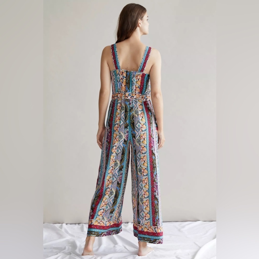 Anthropologie Calais Floral Patchwork Wide Leg Jumpsuit XS Belted Pockets - Picture 4 of 6